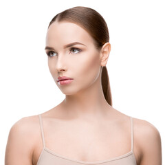 Beautiful Young Woman with Clean Fresh Skin isolated on white background