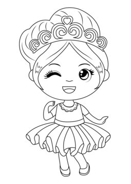 Cute princess on a white background for coloring page, Vector illustration character for coloring book
