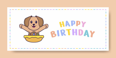 Happy Birthday banner with Cute dog cartoon character. Vector Illustration