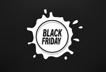 Black friday vector banner with realistic shadow and ink blot