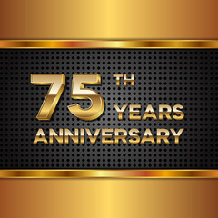 75 years anniversary, anniversary celebration vector design with gold color on black texture background, simple and luxury design. logo vector template