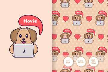 Cute dog cartoon character. seamless pattern background