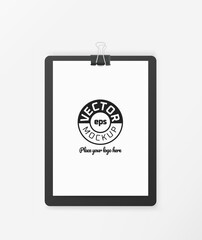 White paper sheet on a tablet. Vector mockup. Place your logo