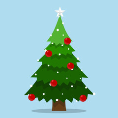 Decorated Christmas tree. Merry Christmas and Happy New Year background. Vector illustration.