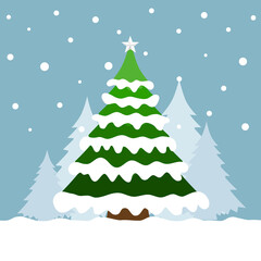 Christmas tree. Merry Christmas and Happy New Year background. Vector illustration.