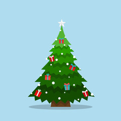 Decorated Christmas tree. Merry Christmas and Happy New Year background. Vector illustration.