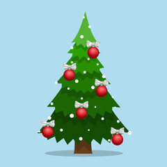Decorated Christmas tree. Merry Christmas and Happy New Year background. Vector illustration.