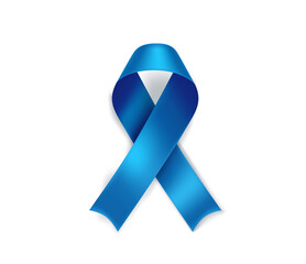 Prostate cancer awareness month symbol. Blue ribbon isolated on white background