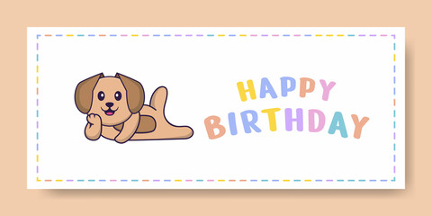 Happy Birthday banner with Cute dog cartoon character. Vector Illustration