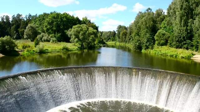 Spillway dam of the first rural hydroelectric power station in the USSR.  The town of Yaropolets. Russia