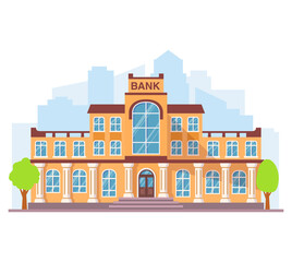 Fototapeta premium Bank building facade with columns.Bank in the city.Isolated on white background.Vector flat illustration.