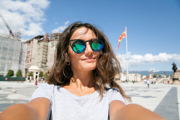 Beautiful young woman travels in North Macedonia - obrazy, fototapety, plakaty