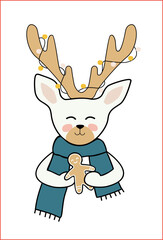 Christmas deer. Winter Elk. Vector illustration.