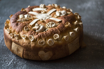 Homemade decorated Serbian slava bread