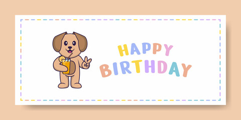 Happy Birthday banner with Cute dog cartoon character. Vector Illustration