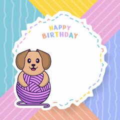 Happy Birthday greeting card with Cute dog cartoon character. Vector Illustration