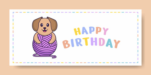 Happy Birthday banner with Cute dog cartoon character. Vector Illustration