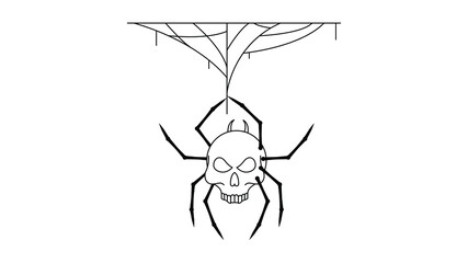 Spider Skull on Web with white Background. Halloween Background Design Element. Spooky, Scary Horror Decoration Vector