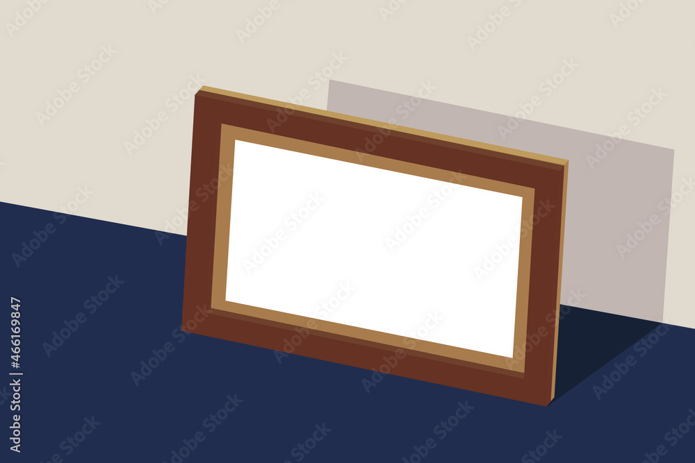 Poster isometric horizontal wooden frame illustration. 3d rendering. empty frame for your text image and pi