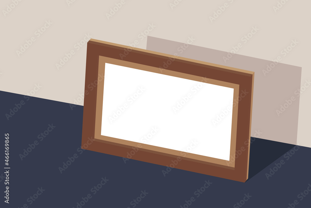 Poster isometric horizontal wooden frame illustration. 3d rendering. empty frame for your text image and pi