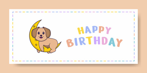 Happy Birthday banner with Cute dog cartoon character. Vector Illustration