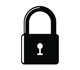 Lock icon. Black shiny metallic lock icon. Symbol of security. Black locked security lock illustration isolated on white background.