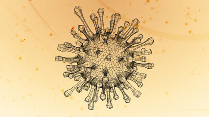 Virus as 3D mesh is detected on abstract background during scan. 3D illustration.