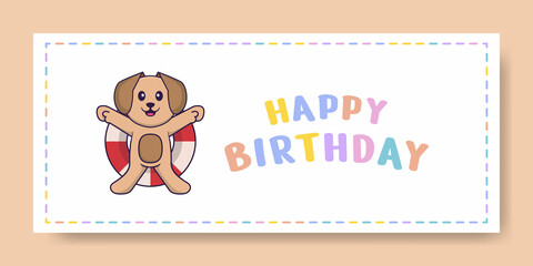 Happy Birthday banner with Cute dog cartoon character. Vector Illustration