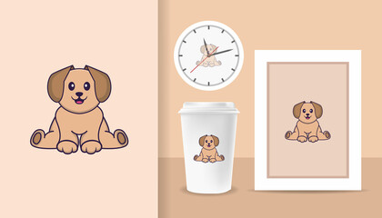 Cute dog cartoon character. Prints on T-shirts, sweatshirts, cases for mobile phones, souvenirs. Isolated vector illustration.
