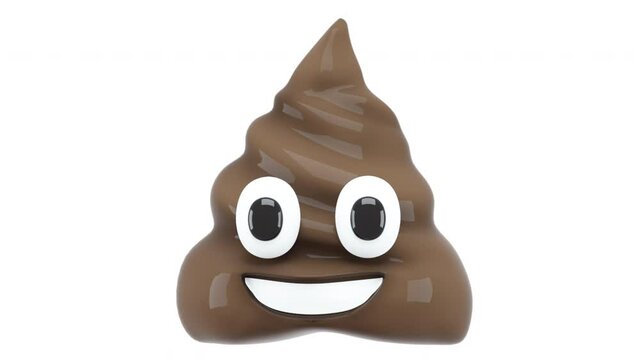 Cheerful smiley 3d render turd. Symbol of dirty smelly deeds and total bad luck. Humorous sign of toilet and bad smell. Funny excrement an indicator of crude digital humor.