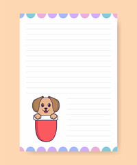 Planner page and to do list with cute dog. Cartoon vector illustration.