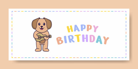 Happy Birthday banner with Cute dog cartoon character. Vector Illustration