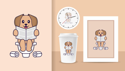 Cute dog cartoon character. Prints on T-shirts, sweatshirts, cases for mobile phones, souvenirs. Isolated vector illustration.