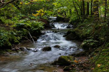 Kleiner Wasserfall in der Steiermark mit weichgezeichnetem Wasser