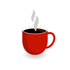 Red cup with coffee or cappuccino. Idea concept. Vector flat illustration.