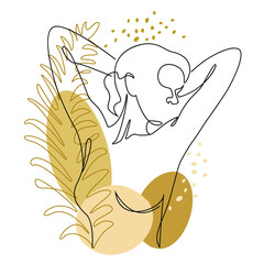 Silhouettes of a girl in a modern one line style. Continuous lady line drawing, aesthetic outline for home decor, posters, wall art, stickers, logo. Vector illustration.