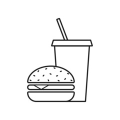Cheeseburger, food and drink on rendered, fast food icon, flat design. Vector illustration.