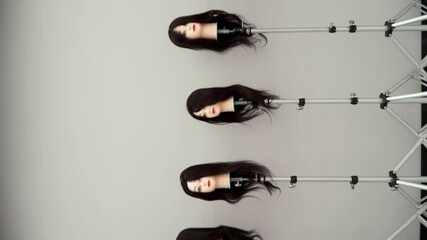 several mannequin heads for practice