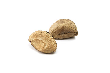 Brazil nuts or Bertholletia excelsa seeds isolated on white