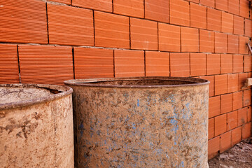 Dirty bucket in an industrial area