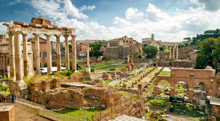 Panoramic view of Roman Forum, Rome, Italy, Europe