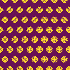 simple vector pixel art multicolor endless pattern of golden blooming flower on purple background. seamless pattern of noble royal golden blooming flower