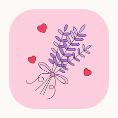 Cute Mystic boho lavender illustration. Hand drawn cartoon colorful medicinal herbs element. Silhouette icon in doodle kawaii design. Esoteric icon on pink background. Vector herbs art.	