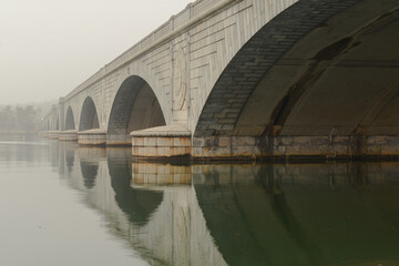 Memorial Bridge in a foggy morning - Washington DC United States