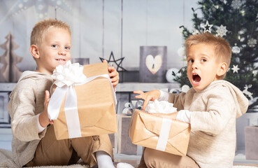 Children receiving gifts at christmas