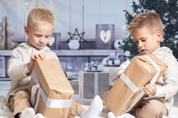 Children receiving gifts at christmas