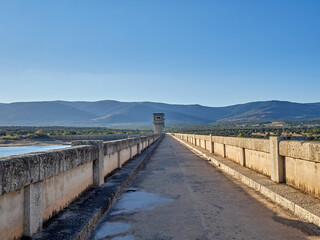 Photography of Riosequillo dam. A dam of Canal de Isabel II located in Buitrago del Lozoya, Guadarrama mountains. Madrid, Spain