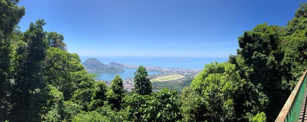 Landscape picture of Rodrigo de Freitas Lagoon and Ipanema beach taken from the mountains in Rio de...