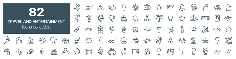 Travel and entertainment line icons collection. Vector illustration eps10 - obrazy, fototapety, plakaty