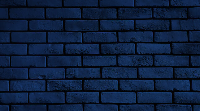 rustic dark blue brick wall texture for an abstract vintage background. close up brick facade for loft architectural concept.